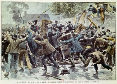 Unrest in Brittany 18th August 1902, Bretons against enforcement of the law about congregations, 1902 by Eugene Damblans